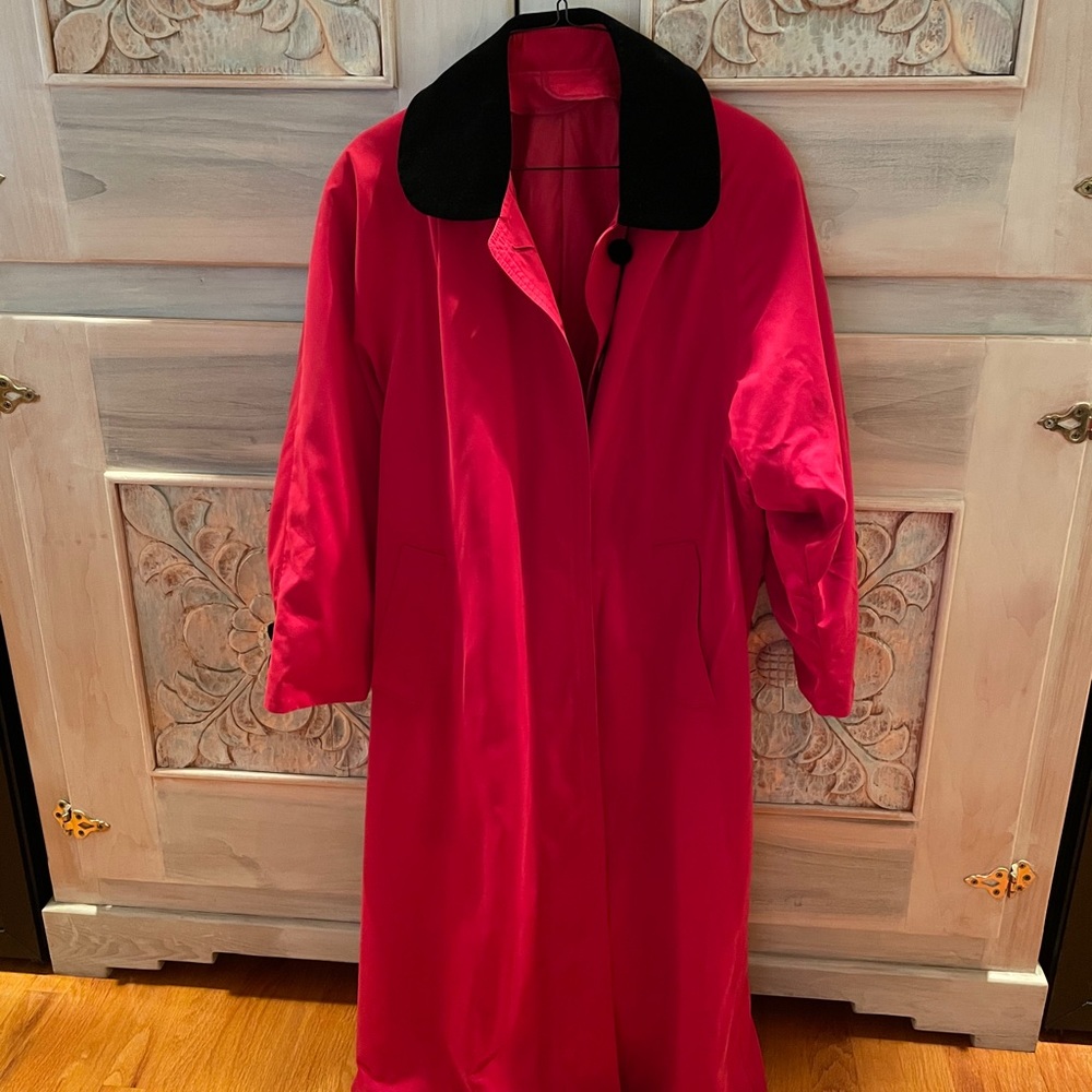 London Fog Red Raincoat with black collar